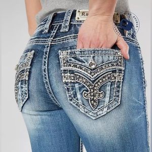Rock Revival the Buckle Yanka Heavy Stitch Easy Crop Jeans embellished Size 32